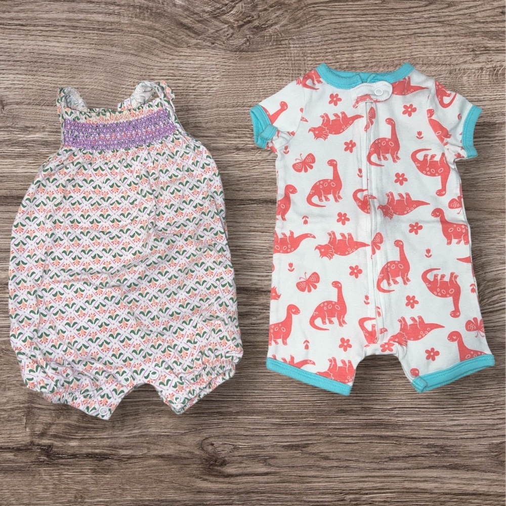 Baby Girls Carters Size 3 Month 2 Piece Lot Outfit Pajamas Rompers Summer